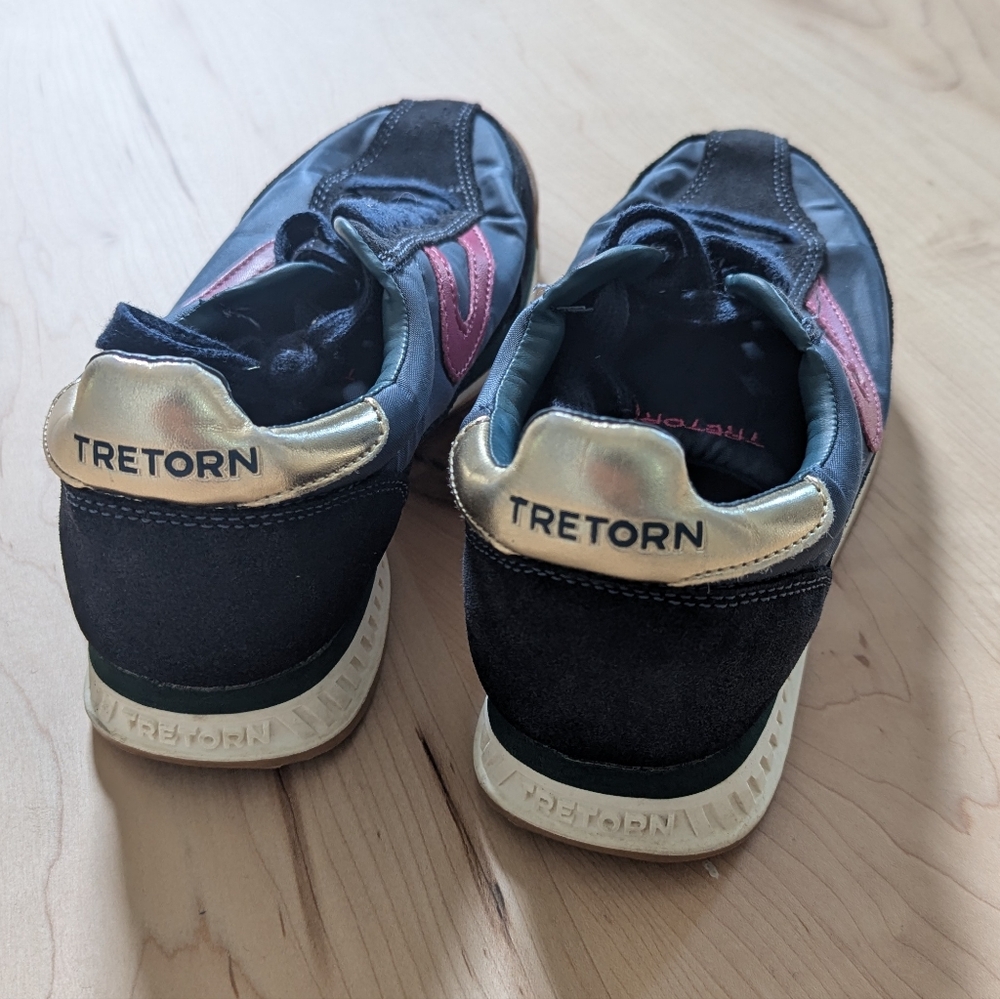 Tretorn Black Sneakers with Pink Accents and Gold Heel